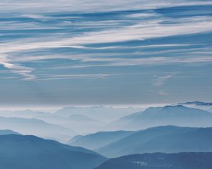 Превью обои горы, туман, дымка, облака, пейзаж