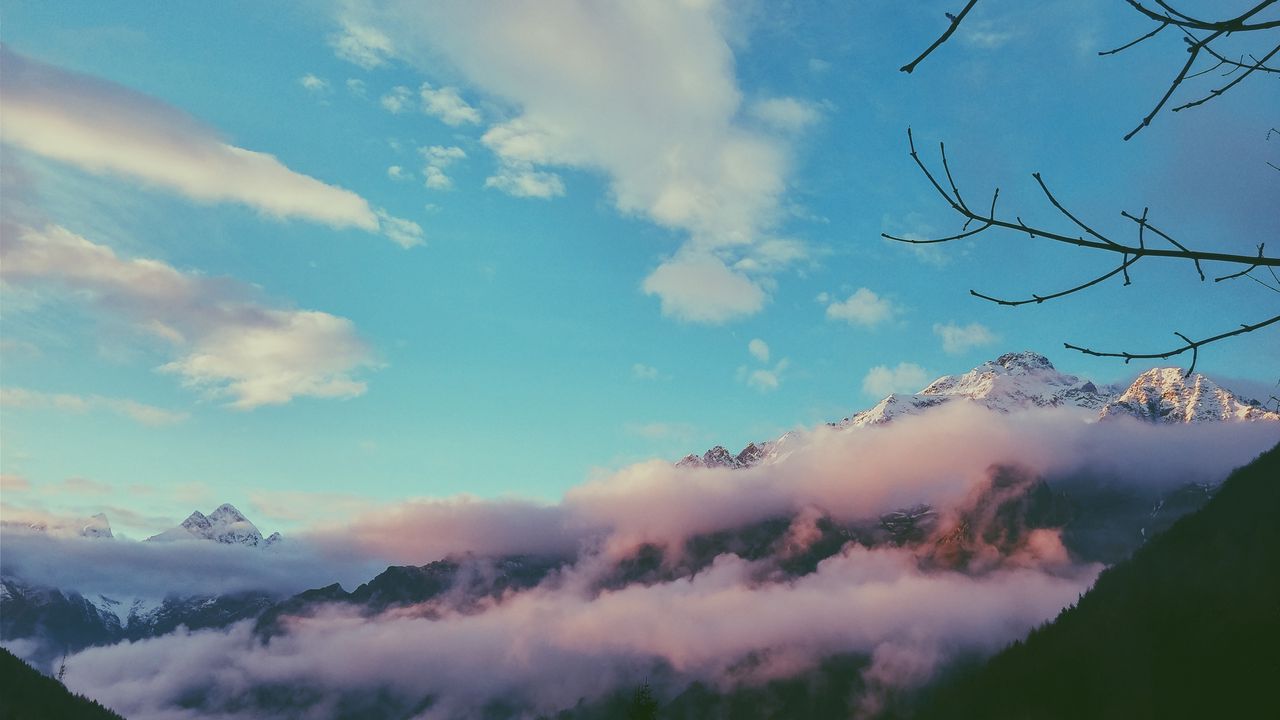 Обои горы, туман, небо, вершина