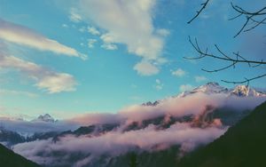 Превью обои горы, туман, небо, вершина