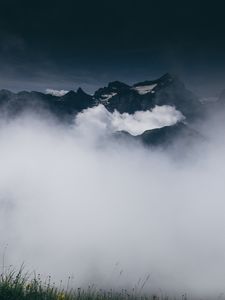 Превью обои горы, туман, облака, вершины, высота