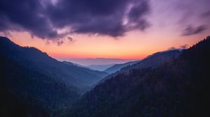 Превью обои горы, туман, сумерки, облака, пейзаж