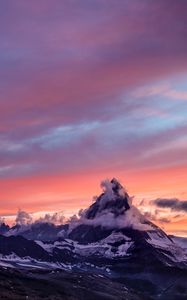 Превью обои горы, туман, закат, облака