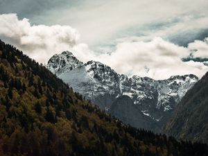 Превью обои горы, вершина, небо, снег