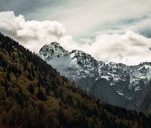 Превью обои горы, вершина, небо, снег
