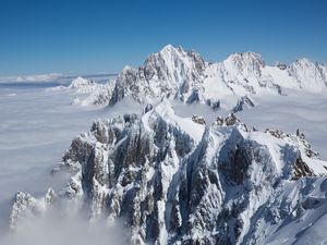 Превью обои горы, вершина, снег, заснеженный, пик, облака