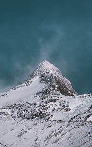 Превью обои горы, вершина, снег, заснеженный, склон, небо