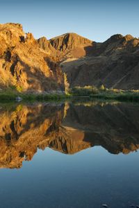 Превью обои горы, вершины, отражение, озеро, пейзаж