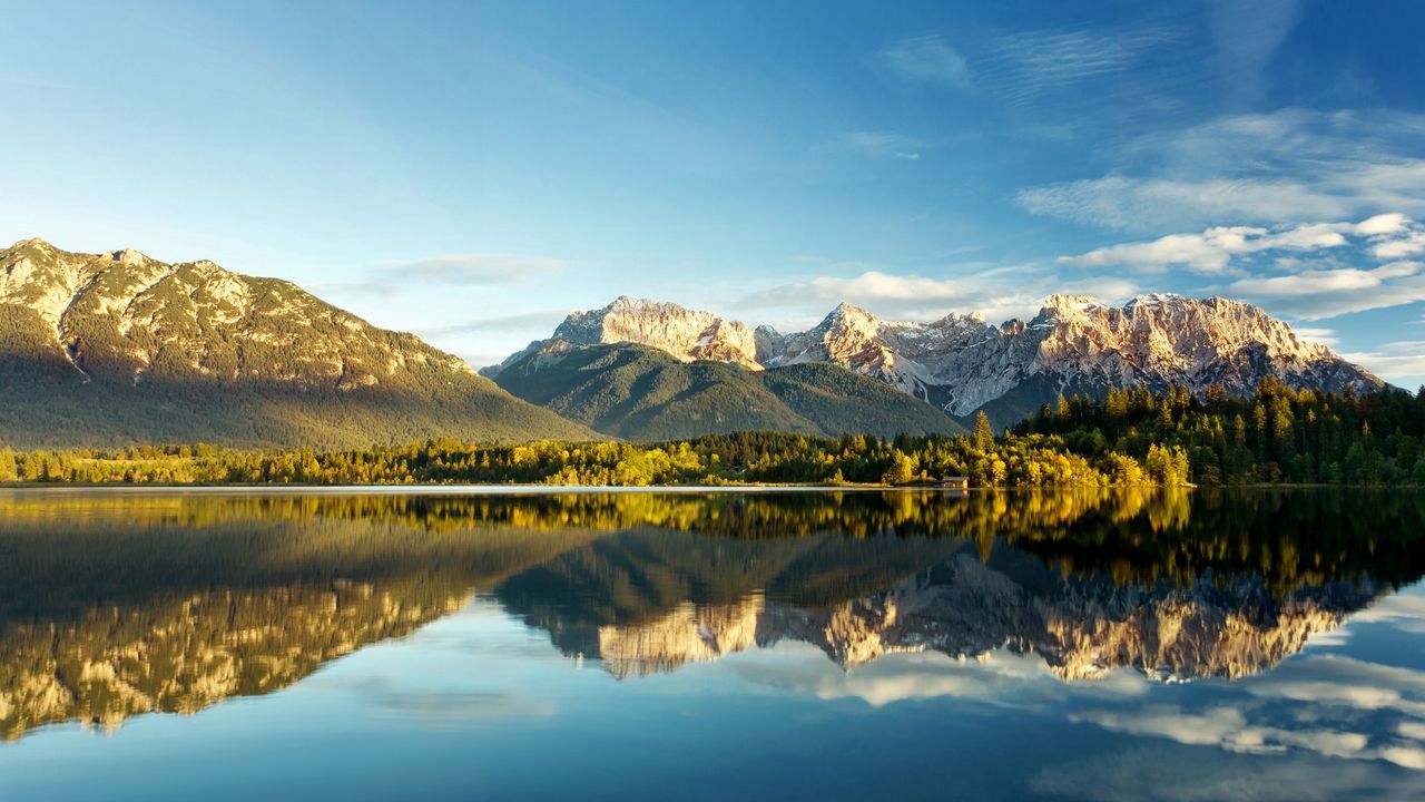 Обои горы, вершины, озеро, отражение