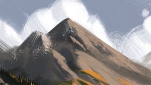 Превью обои горы, вершины, река, холст, арт