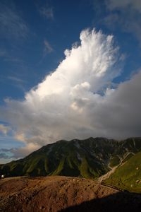 Превью обои горы, вершины, рельеф, трава, облака