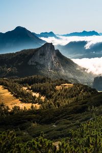 Превью обои горы, вершины, скалы, даль, небо