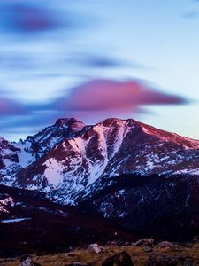 Превью обои горы, вершины, снег, закат