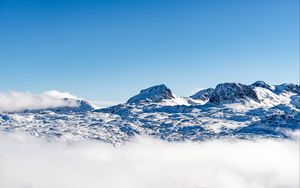 Превью обои горы, вершины, снег, облака, пейзаж