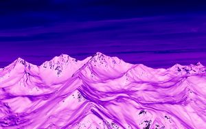 Превью обои горы, вершины, вид сверху, фиолетовый, снег, сумерки