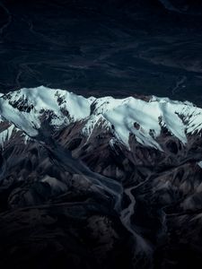 Превью обои горы, вершины, вид сверху, снег, рельеф