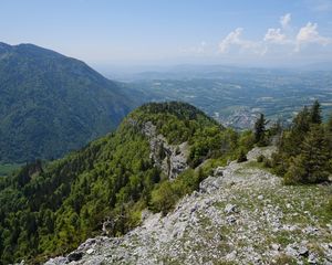 Превью обои горы, вид, пейзаж, деревья