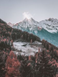 Превью обои горы, вид сверху, лес, деревья, осень