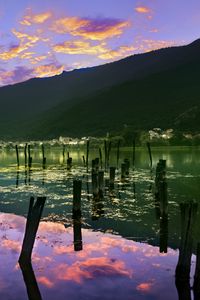 Превью обои горы, вода, облака, водоросли