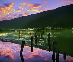 Превью обои горы, вода, облака, водоросли