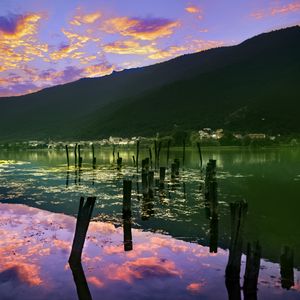 Превью обои горы, вода, облака, водоросли