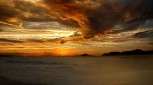 Превью обои горы, закат, облака, небо