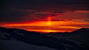 Превью обои горы, закат, сумерки, зима, снег, темный