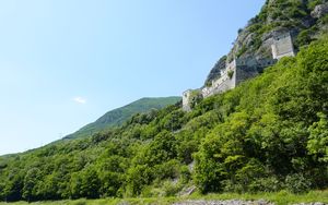 Превью обои горы, замок, деревья, пейзаж