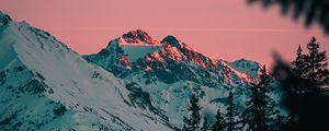 Превью обои горы, заснеженный, сумерки, пейзаж, вечер
