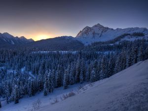 Превью обои горы, зима, снег, деревья