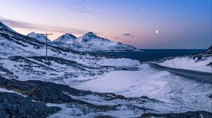 Превью обои горы, зима, снег, море