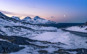 Превью обои горы, зима, снег, море