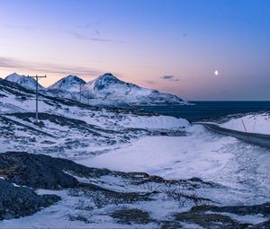 Превью обои горы, зима, снег, море