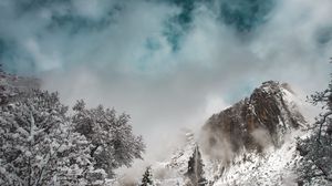 Превью обои горы, зима, снег, облака