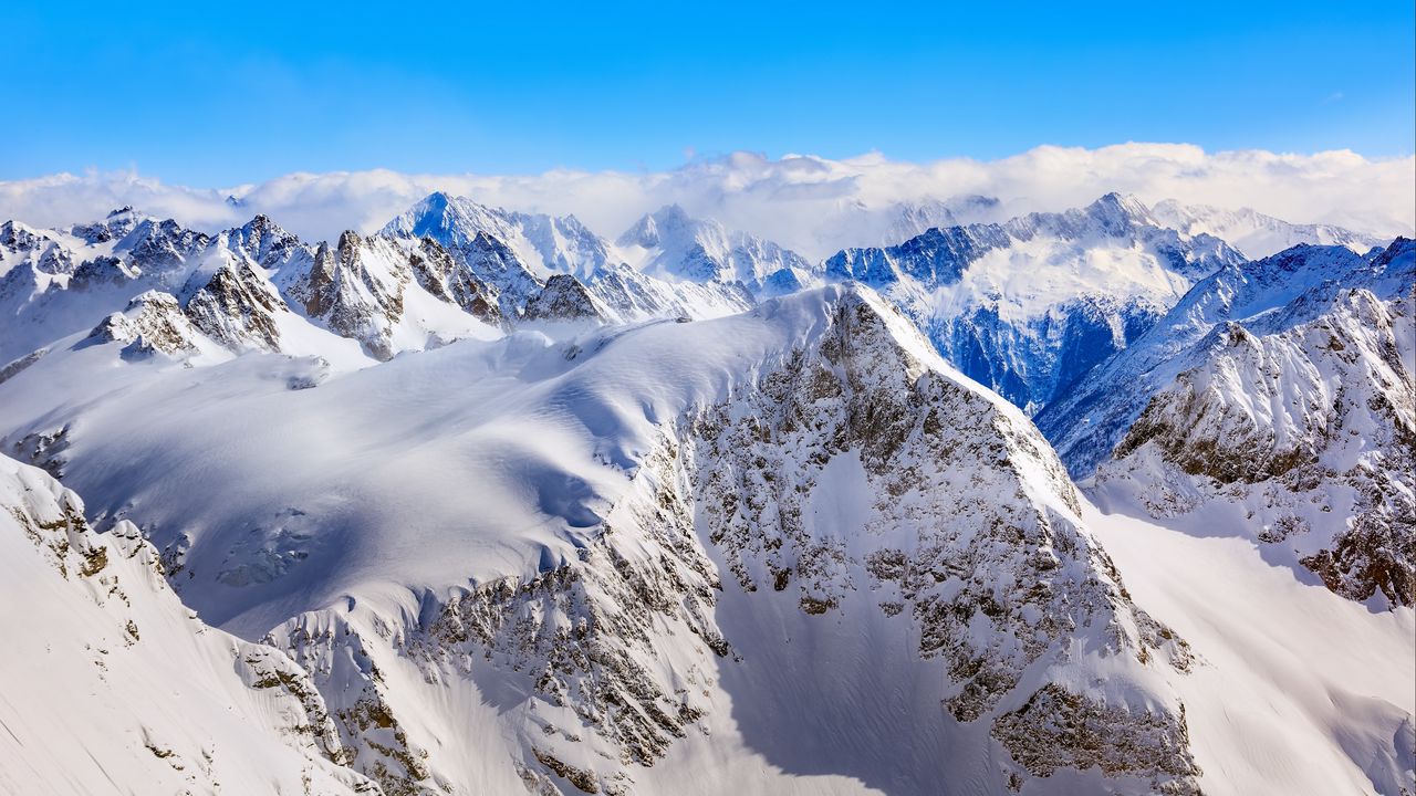 Обои горы, зима, вершины, заснеженный