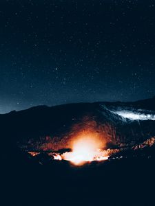 Превью обои горы, звездное небо, ночь, свет