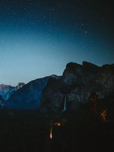 Превью обои горы, звездное небо, ночь, вершины