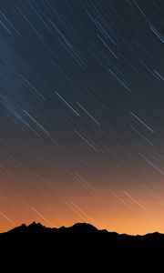 Превью обои горы, звездное небо, ночь, очертания, темный, длинная выдержка