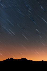 Превью обои горы, звездное небо, ночь, очертания, темный, длинная выдержка