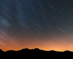 Превью обои горы, звездное небо, ночь, очертания, темный, длинная выдержка