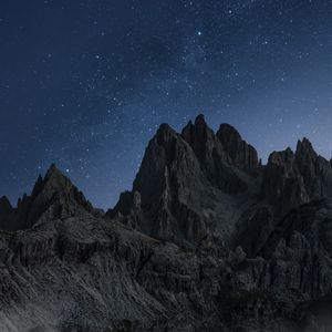 Превью обои горы, звездное небо, ночь, природа