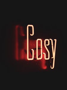 Превью обои gosy, неон, текст, свет, красный, темный