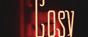 Превью обои gosy, неон, текст, свет, красный, темный