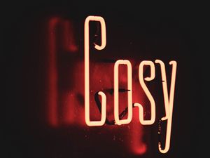 Превью обои gosy, неон, текст, свет, красный, темный