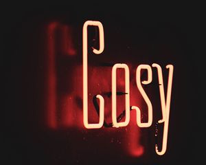 Превью обои gosy, неон, текст, свет, красный, темный