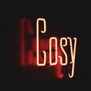 Превью обои gosy, неон, текст, свет, красный, темный