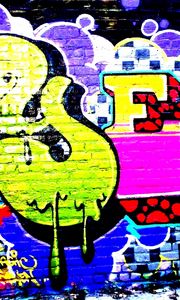 Превью обои граффити, яркие цвета, разноцветный, стена, кирпичный