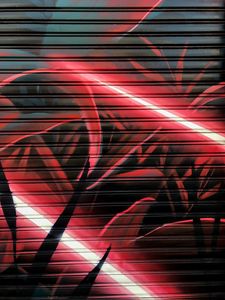 Превью обои граффити, листья, полосы, стена, темный