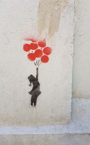 Превью обои граффити, ребенок, воздушные шары, стрит арт, стена, краска