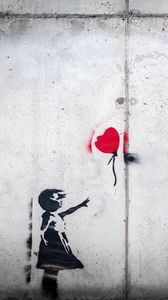 Превью обои граффити, ребенок, воздушный шарик, любовь, стрит арт