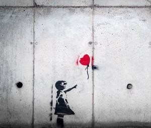 Превью обои граффити, ребенок, воздушный шарик, любовь, стрит арт